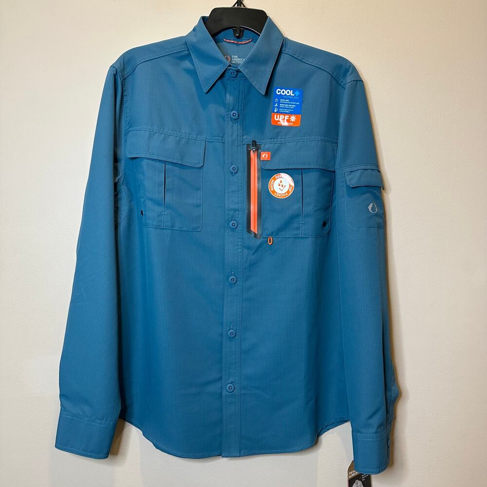 NWT American Outdoorsman Regular Fit Button Down Shirt Mens Small UPF Dusk Blue